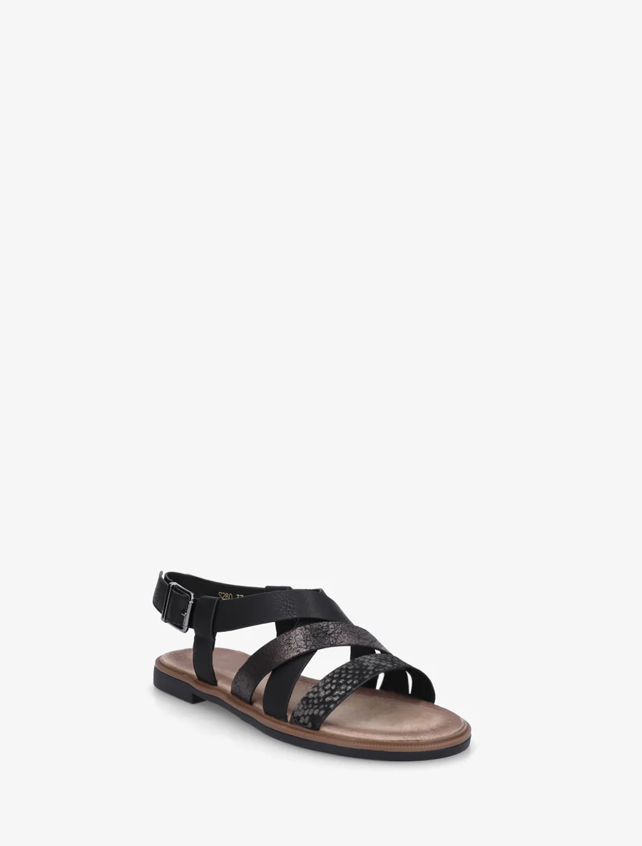 Kruisband sandalen met een iriserend effect in imitatie. - Zwart - Image 2