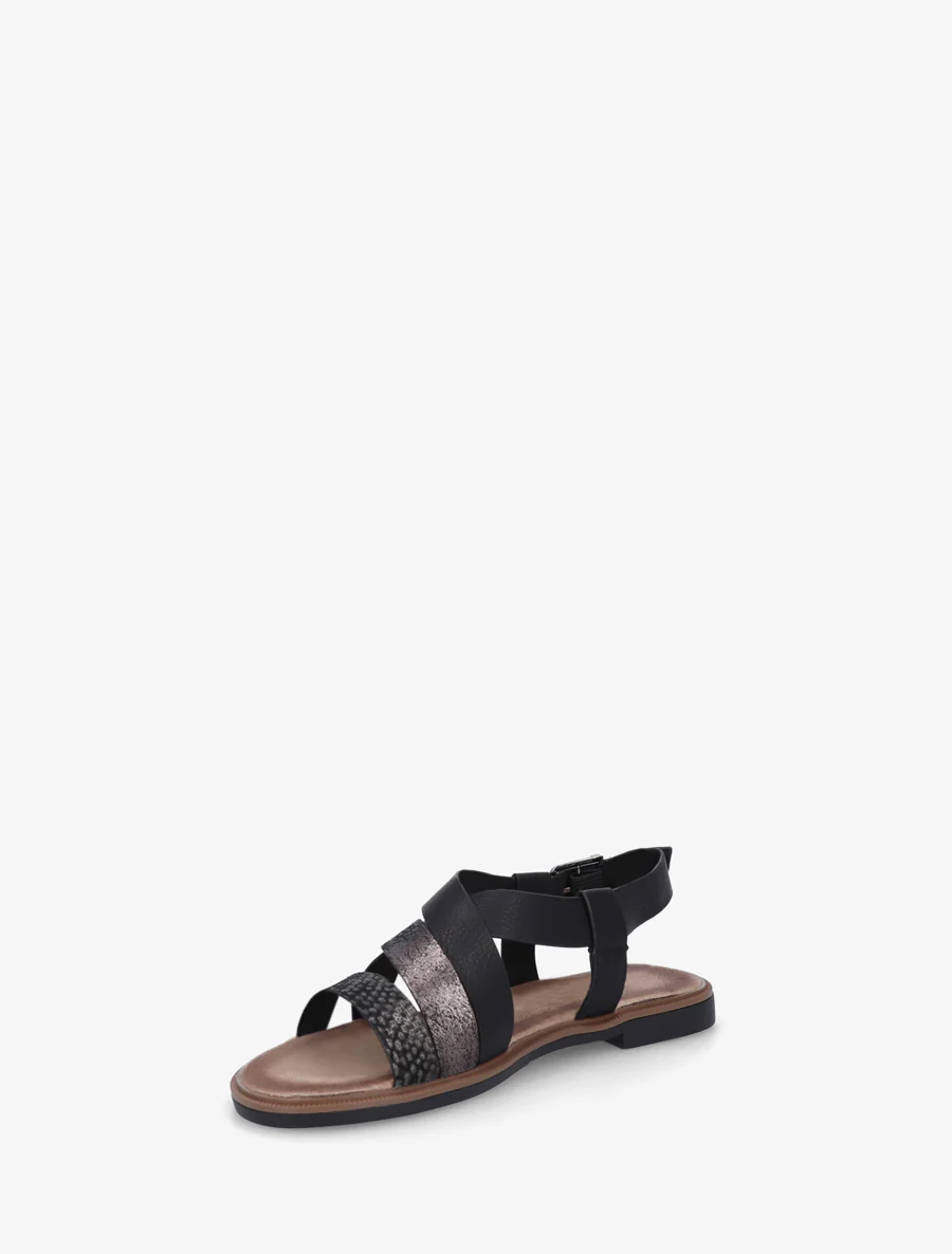 Kruisband sandalen met een iriserend effect in imitatie. - Zwart - Image 3
