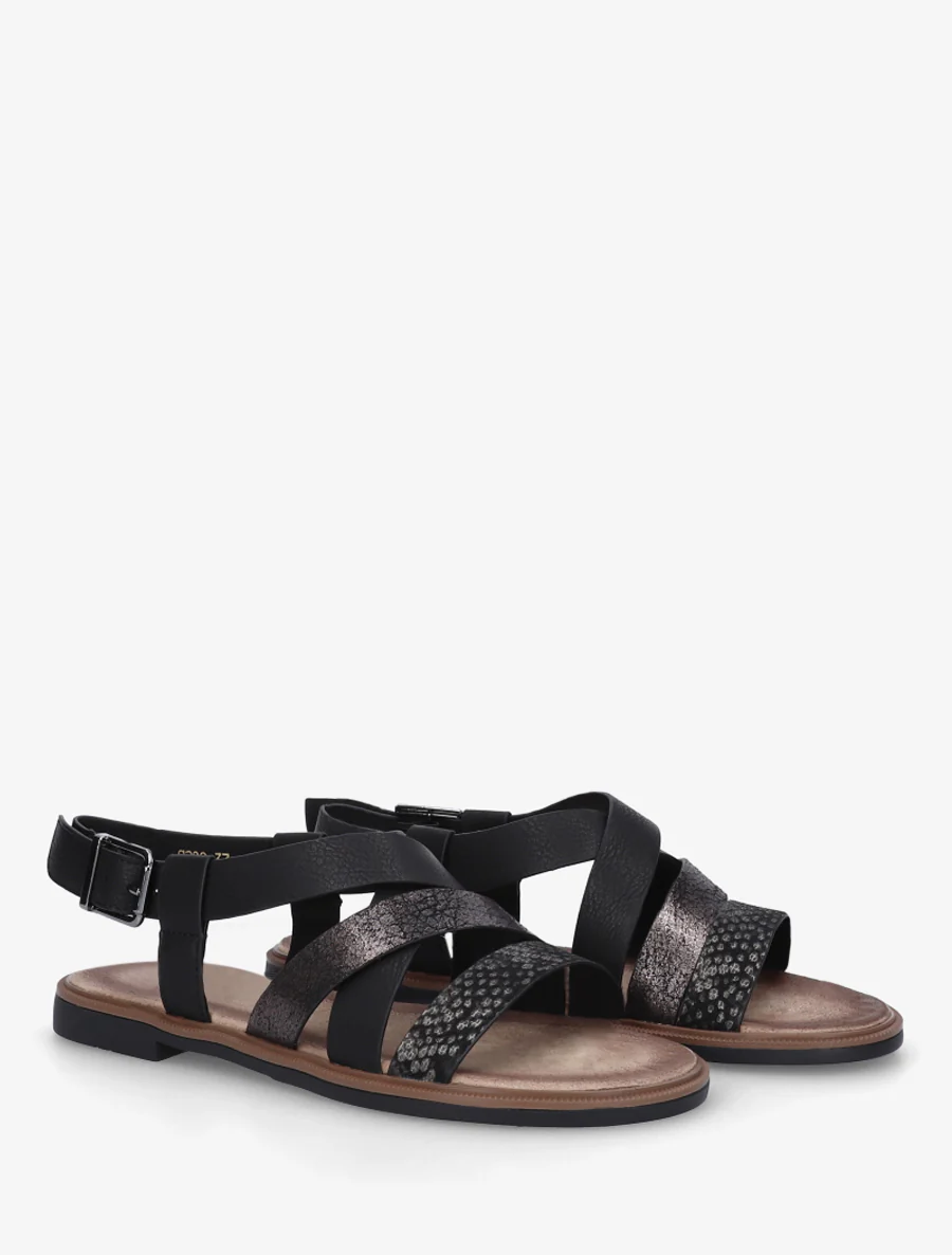 Kruisband sandalen met een iriserend effect in imitatie. - Zwart - Image 4