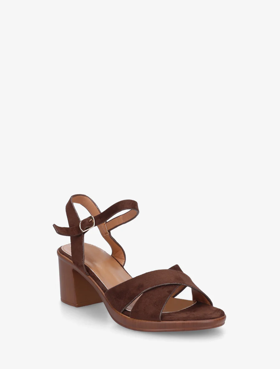 Kruisband suède sandalen met blokhak - Bruin - Image 2