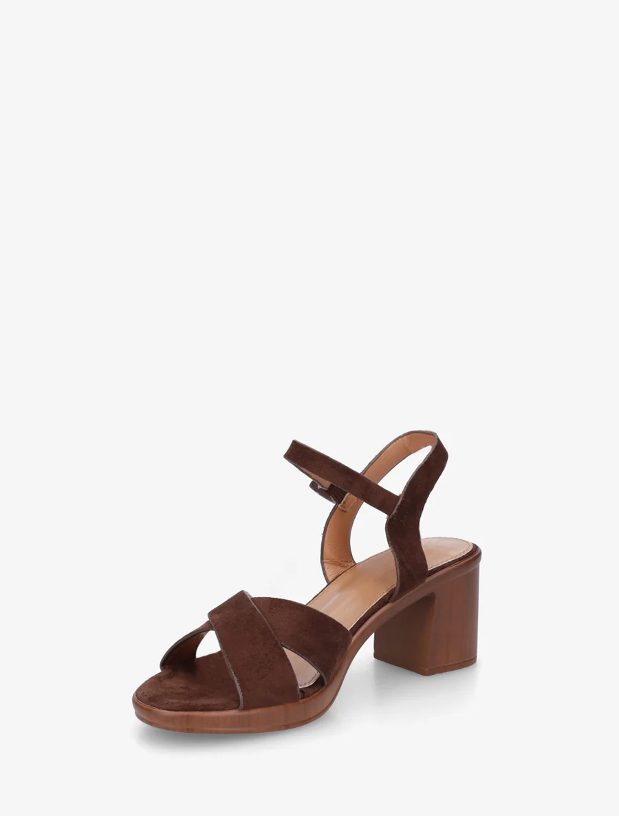 Kruisband suède sandalen met blokhak - Bruin - Image 3