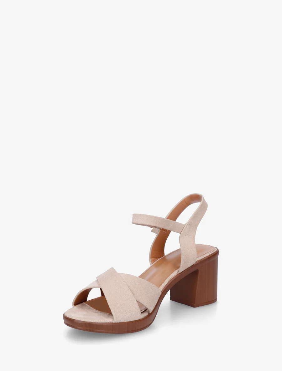 Kruisband suède sandalen met blokhak - Beige - Image 3
