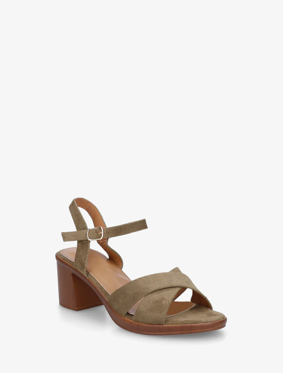 Kruisband suède sandalen met blokhak - Kaki - Image 2