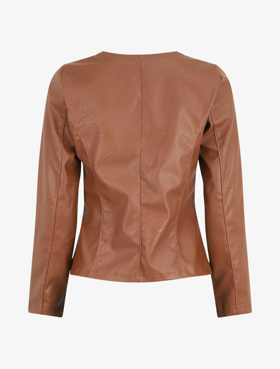 Kunstleren blazer zonder sluiting - Bruin - Image 2