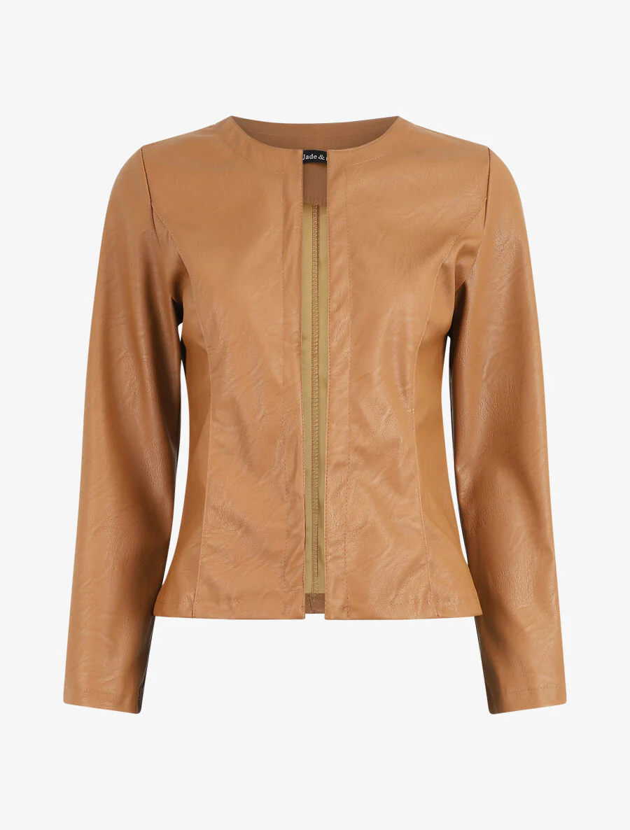 Kunstleren blazer zonder sluiting - Kameel