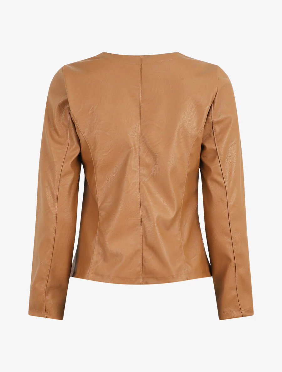 Kunstleren blazer zonder sluiting - Kameel - Image 2