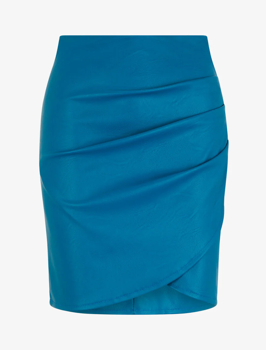 Kunstleren rok met gedrapeerd effect - Blauwgroen