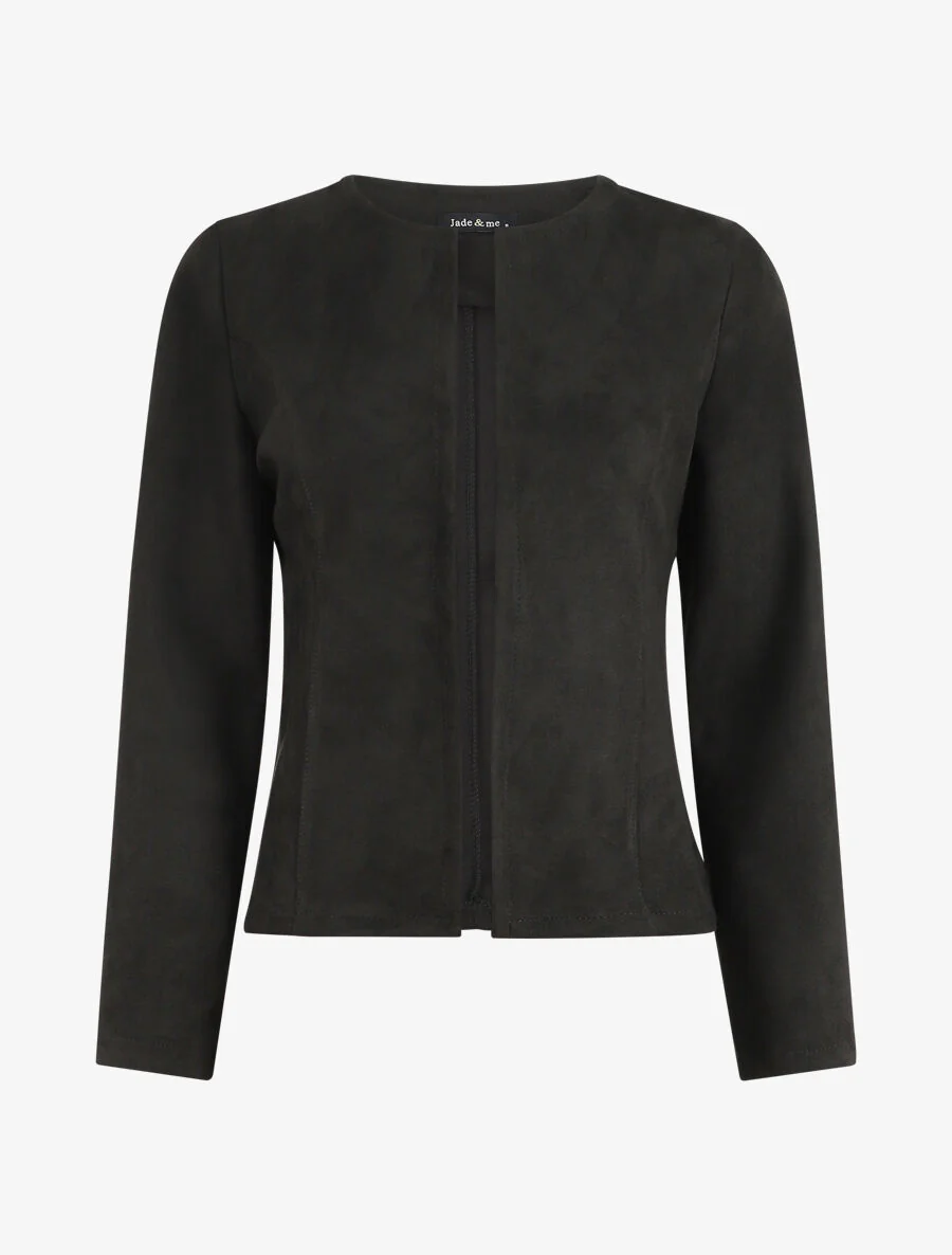 Kunstsuède blazer zonder sluiting - zwart