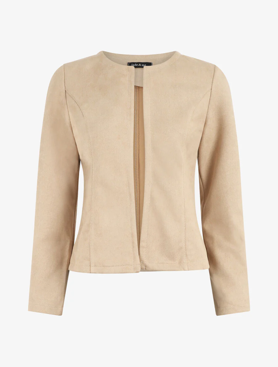 Kunstsuède blazer zonder sluiting - beige