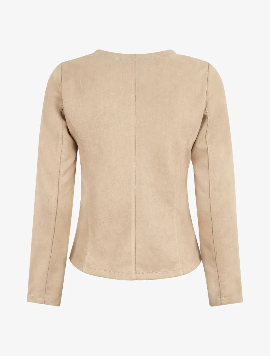 Kunstsuède blazer zonder sluiting - beige - Image 2