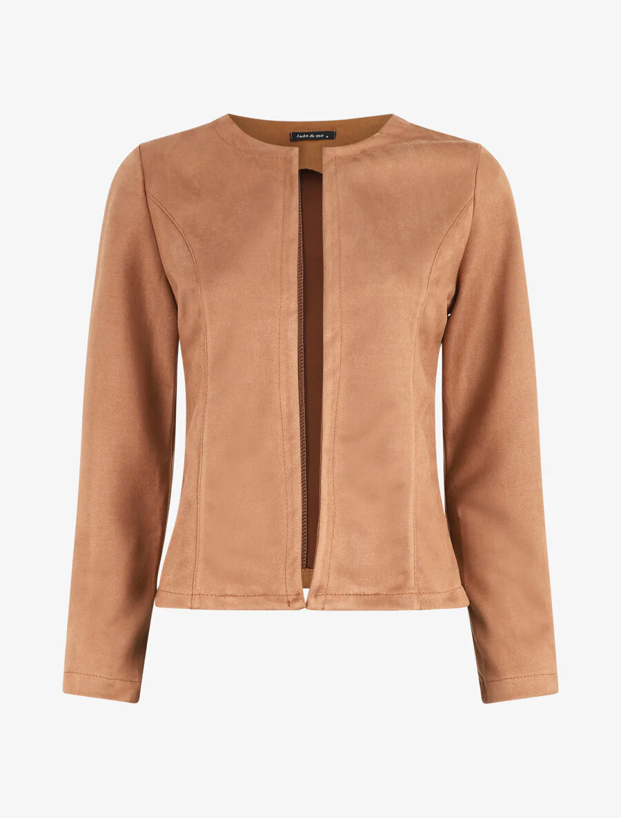 Kunstsuède blazer zonder sluiting - Kameel