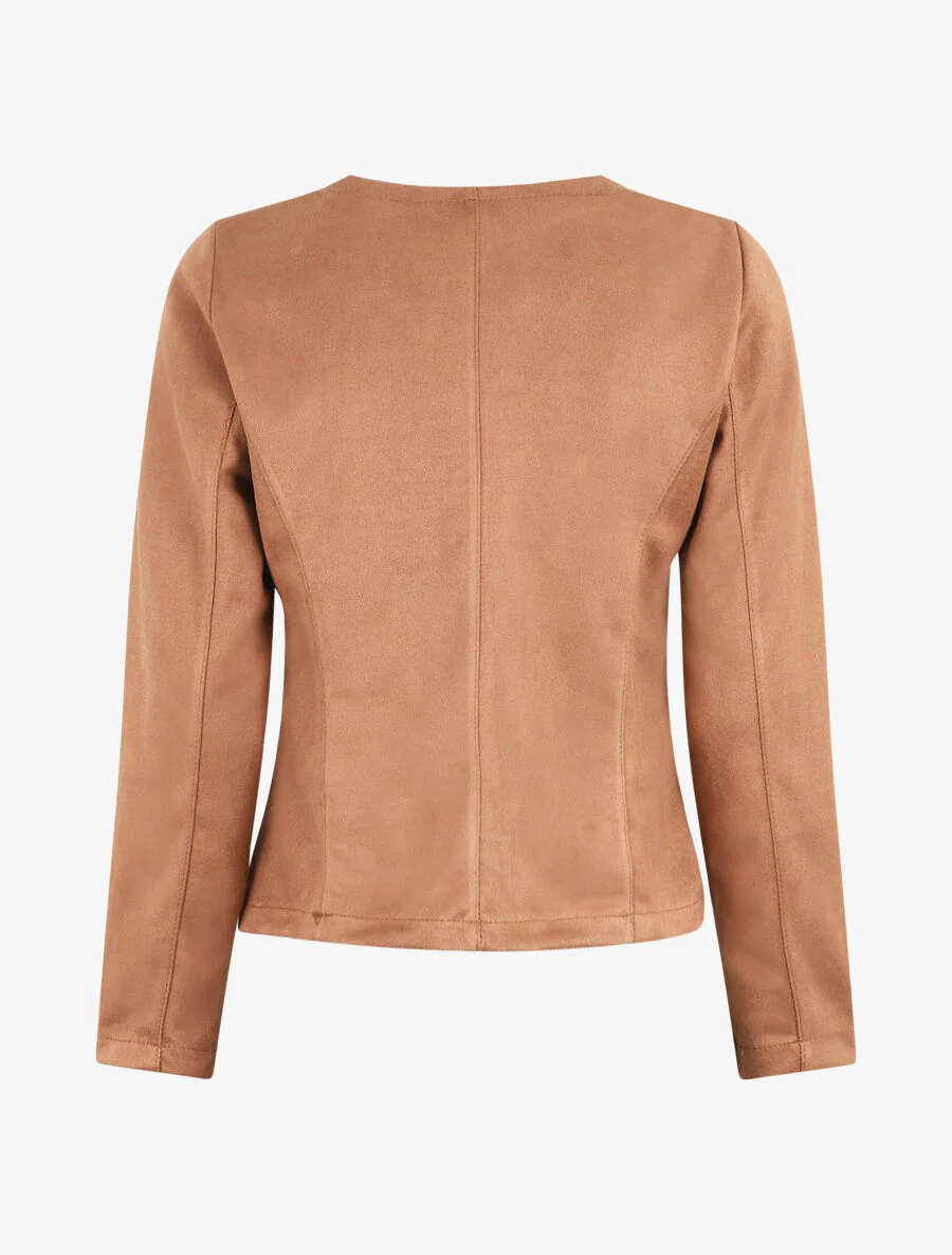 Kunstsuède blazer zonder sluiting - Kameel - Image 2