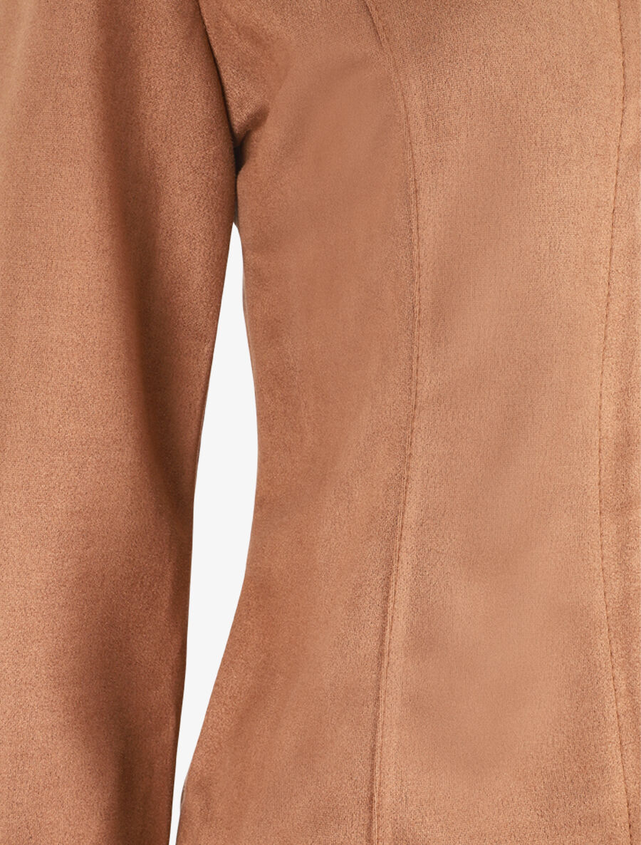 Kunstsuède blazer zonder sluiting - Kameel - Image 3