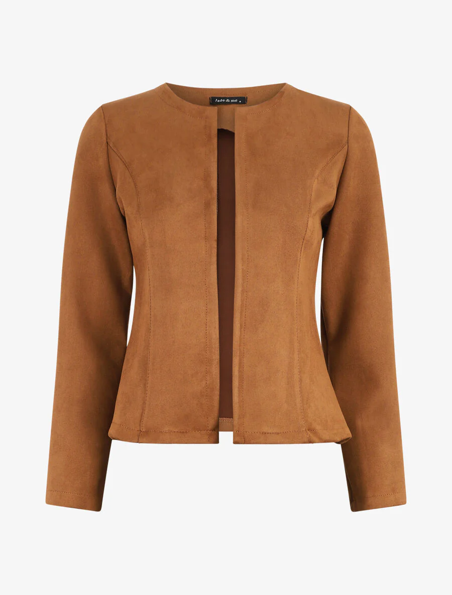 Kunstsuède blazer zonder sluiting - Bruin