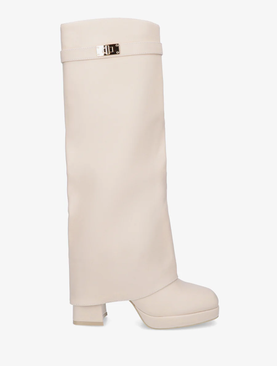 Laarzen met omslag en decoratieve gesp - Beige