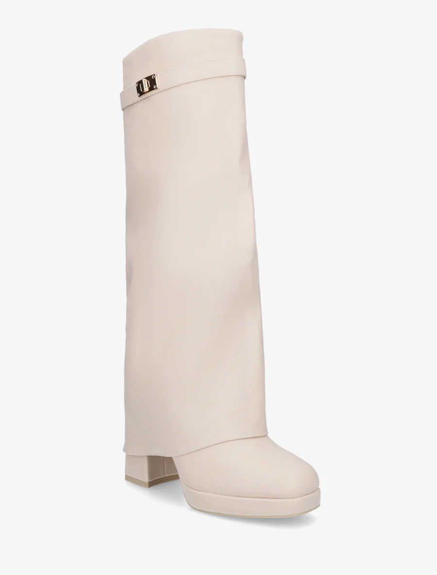 Laarzen met omslag en decoratieve gesp - Beige - Image 2