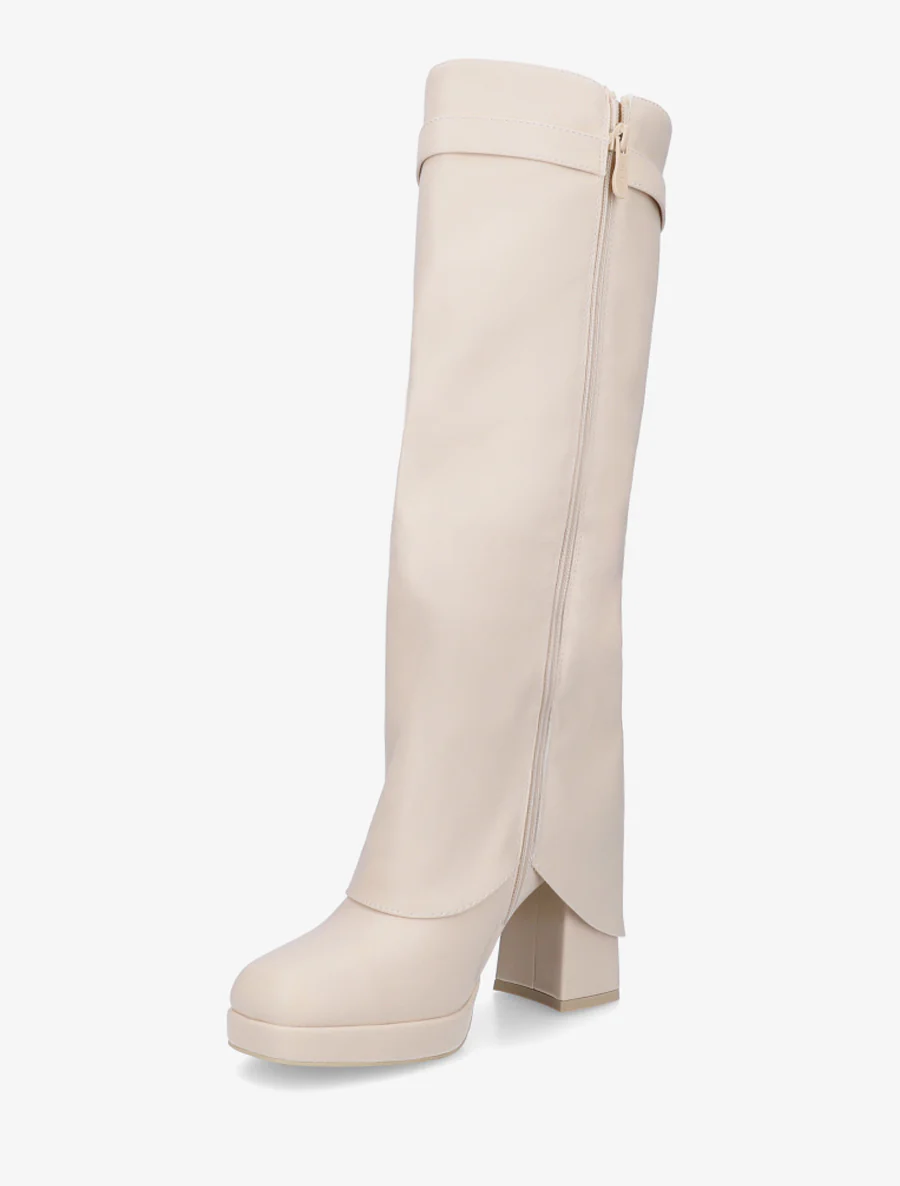 Laarzen met omslag en decoratieve gesp - Beige - Image 3