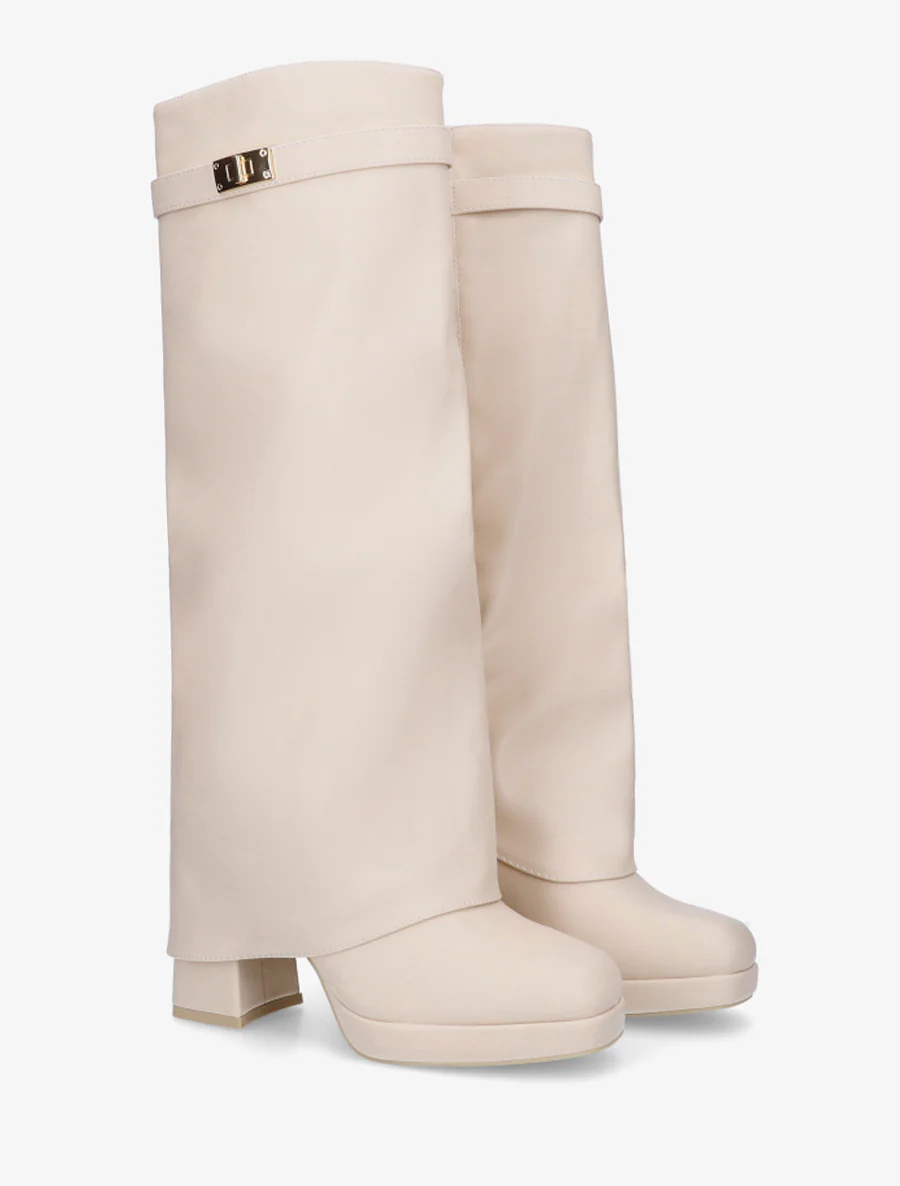 Laarzen met omslag en decoratieve gesp - Beige - Image 4