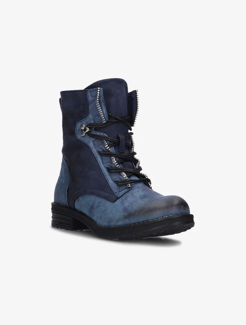 Laarzen van twee materialen met veters - blauw - Image 2