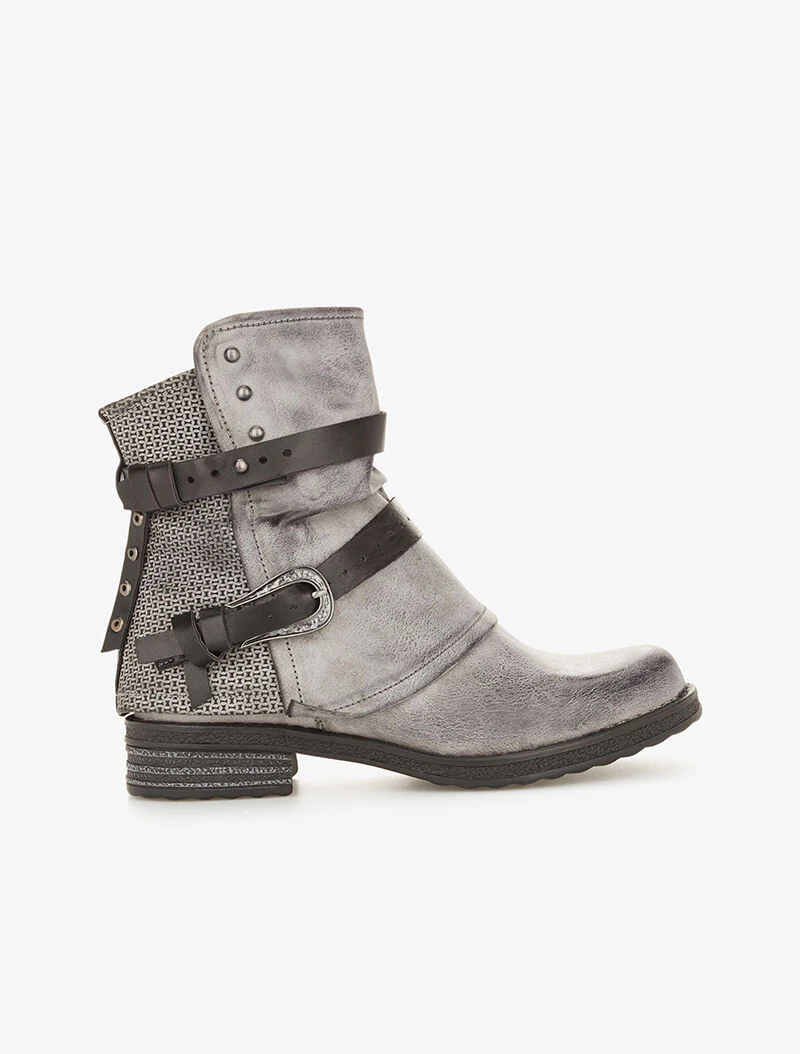 Laarzen met versleten leerlook en riemen - donkergrijs