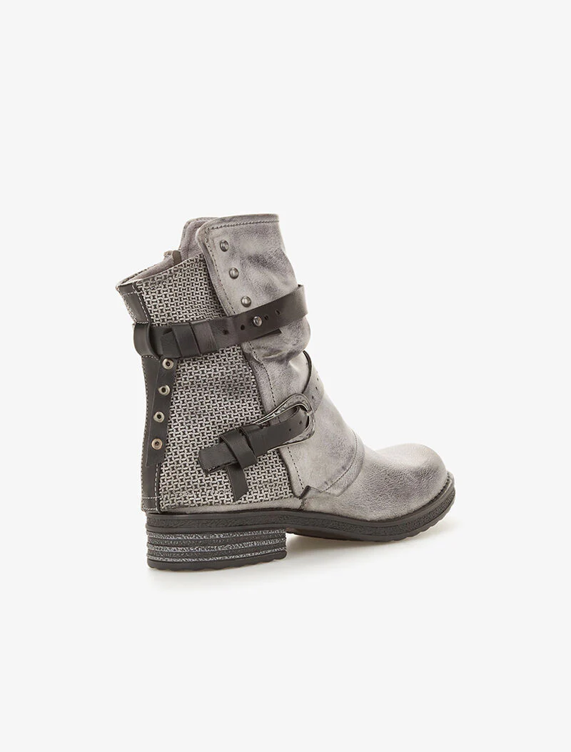 Laarzen met versleten leerlook en riemen - donkergrijs - Image 4