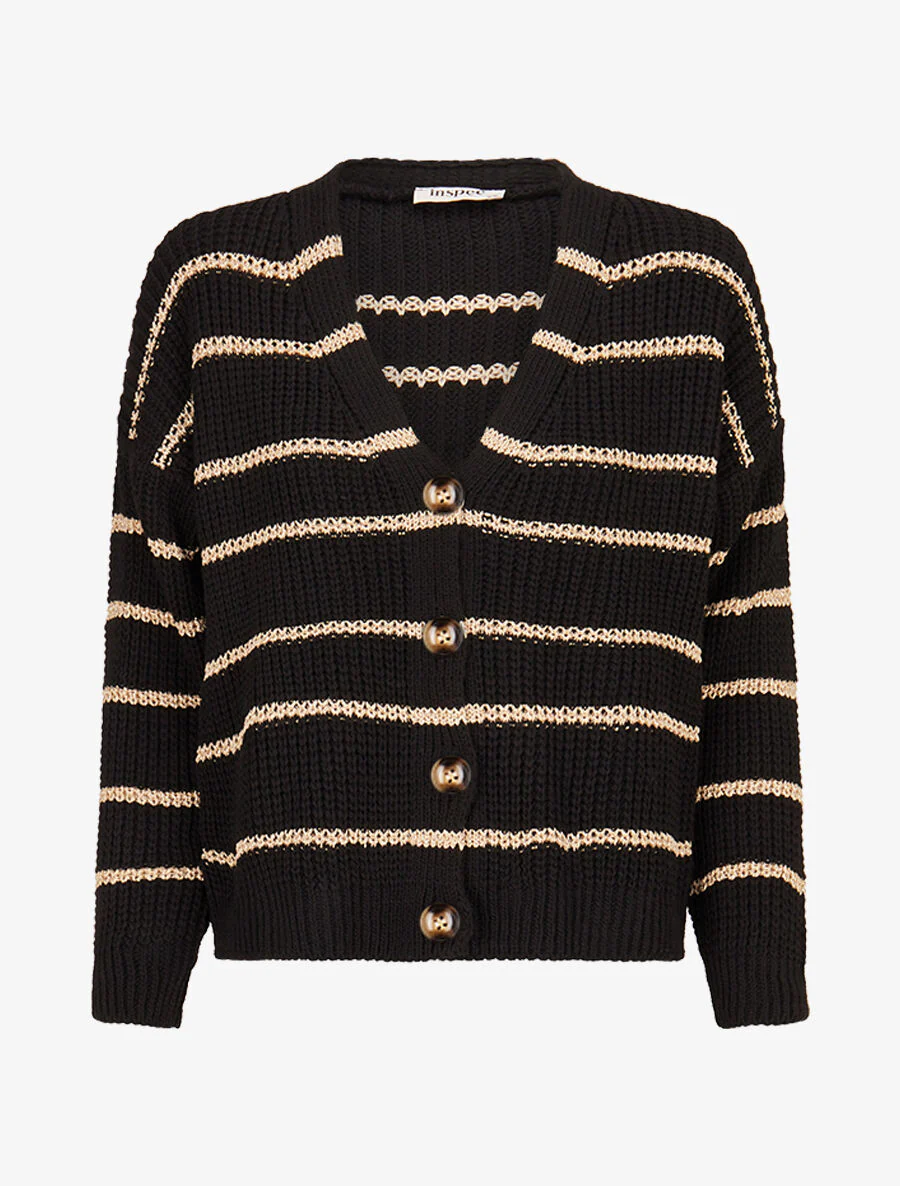 Lamé gestreept V-hals vest - zwart