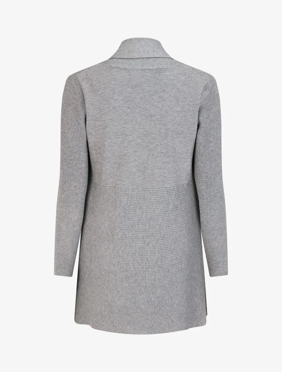 Lang effen geribd vest - Grijs - Image 2