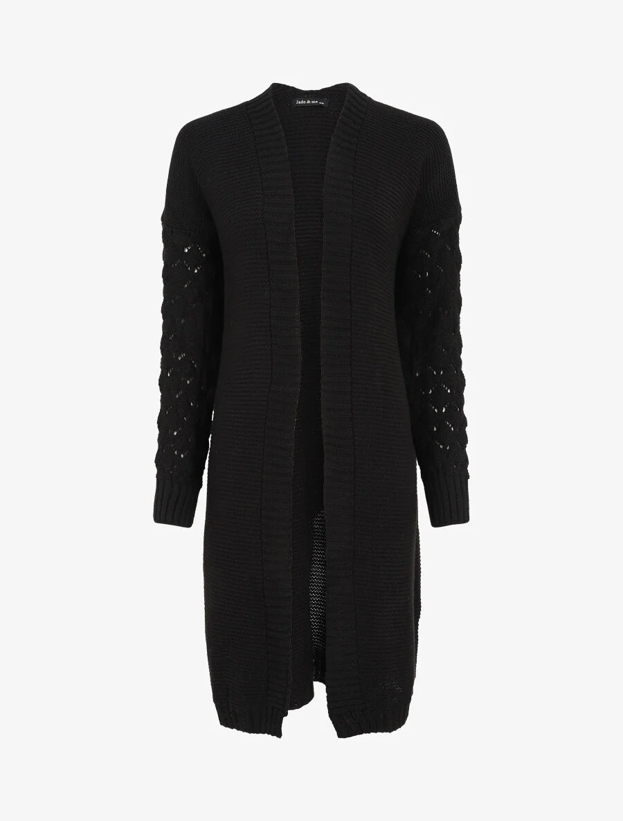 Lang effen vest met lange mouwen - Zwart