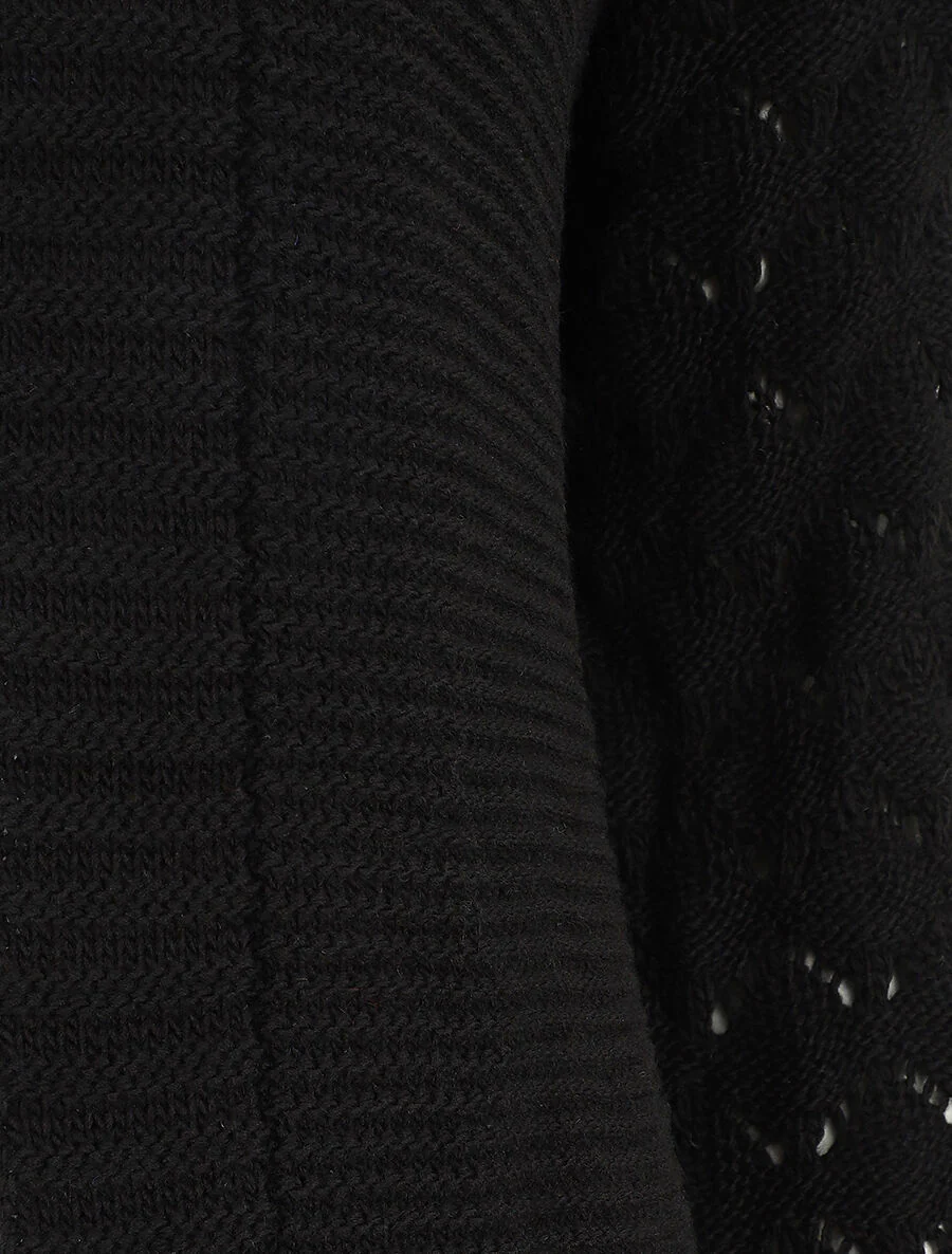 Lang effen vest met lange mouwen - Zwart - Image 3