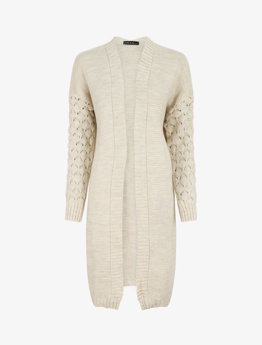 Lang effen vest met lange mouwen - Beige