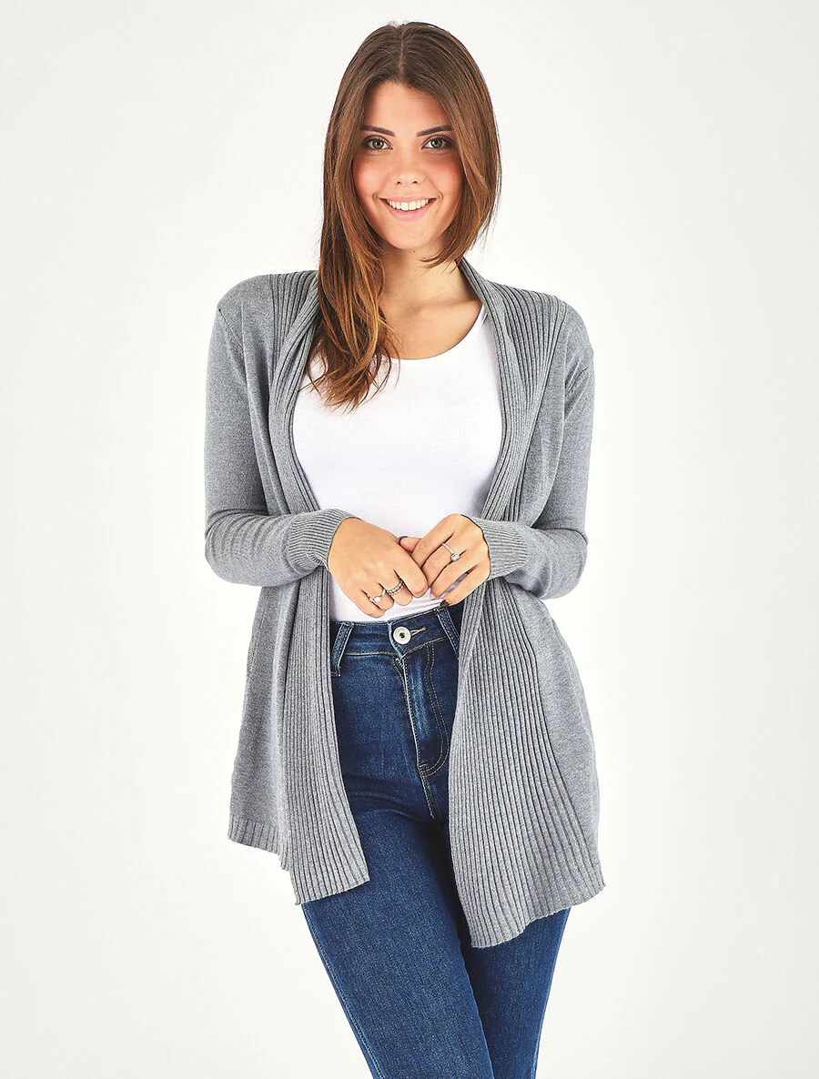 Lang. gebreid vest - Grijs - Image 4