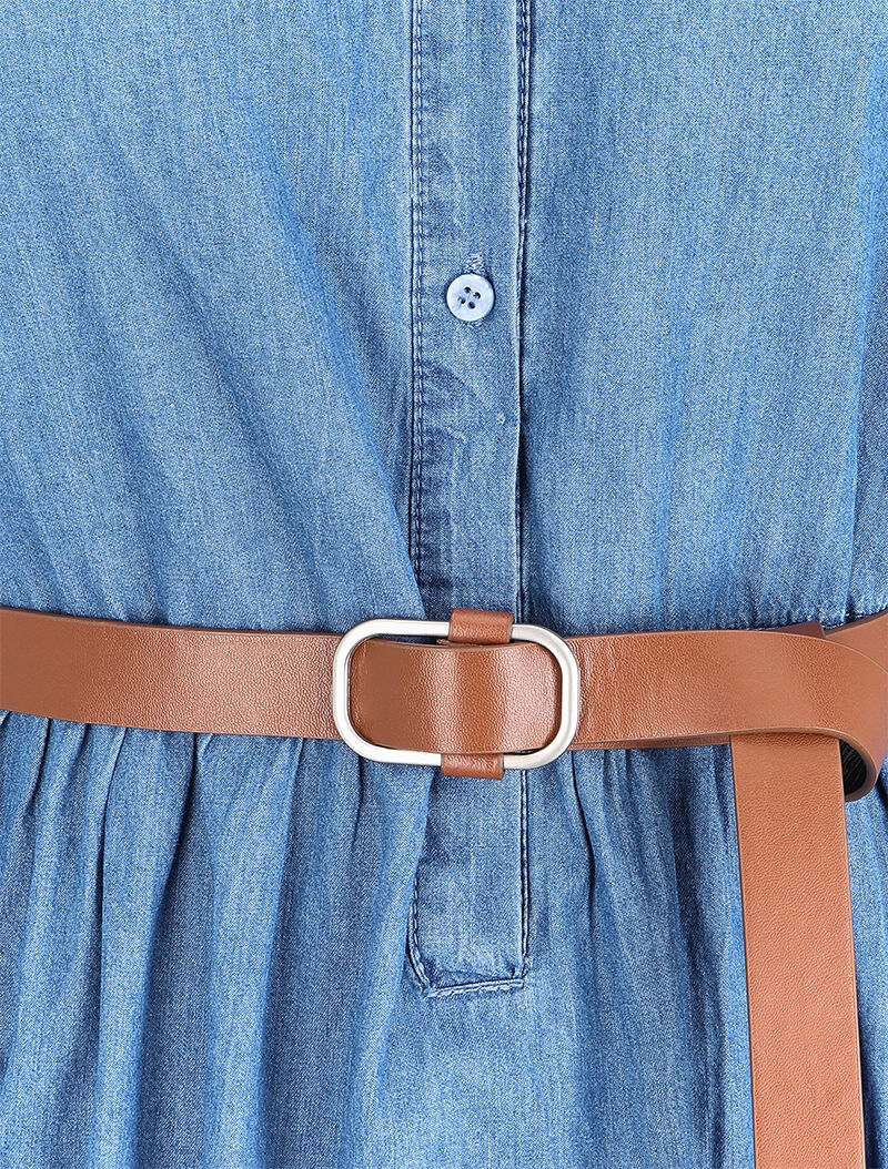 Lang gerimpeld spijkerjurk - Blauw denim - Image 3