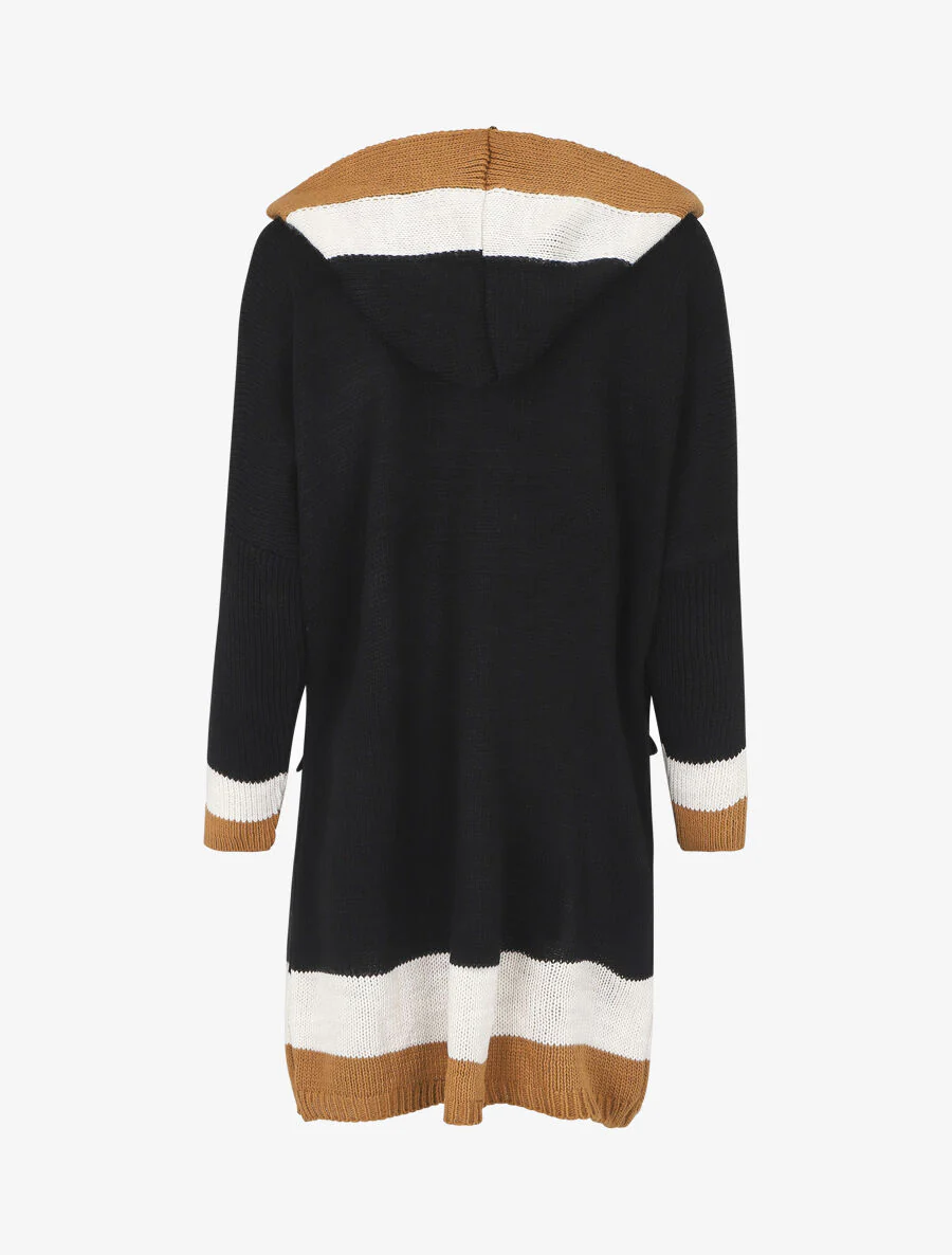 Lang gestreept vest met capuchon - Zwart - Image 2