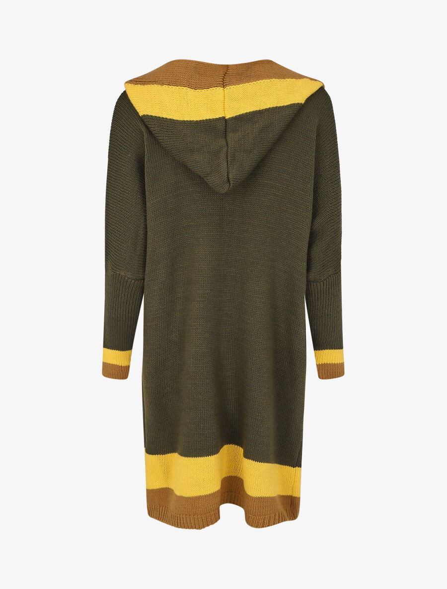 Lang gestreept vest met capuchon - Khaki - Image 2