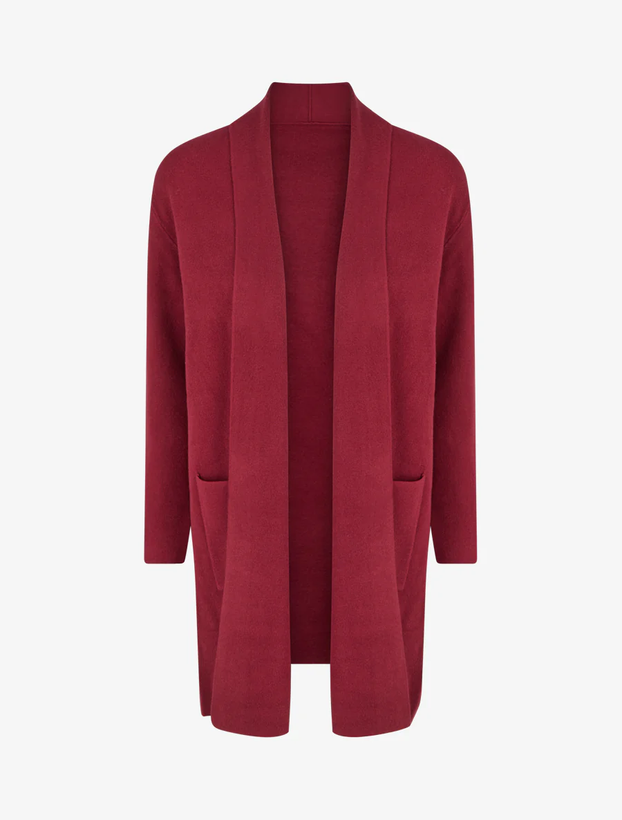 Lang gilet met sjaalkraag - Bordeaux