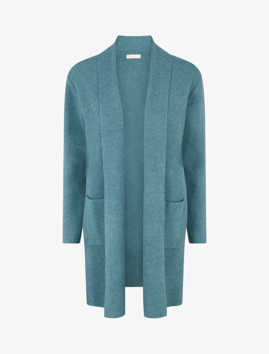 Lang gilet met sjaalkraag - Blauwgroen
