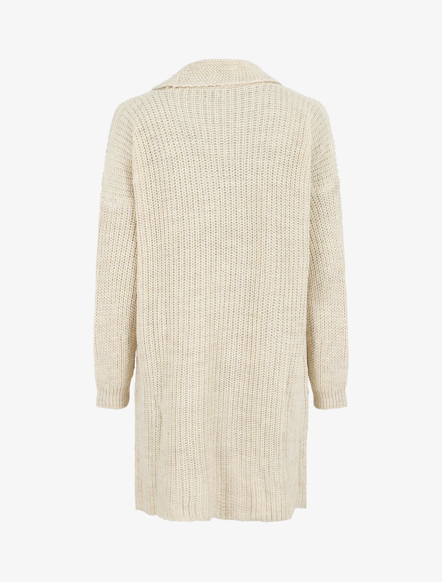 Lang open vest met flapkraag - Beige - Image 2
