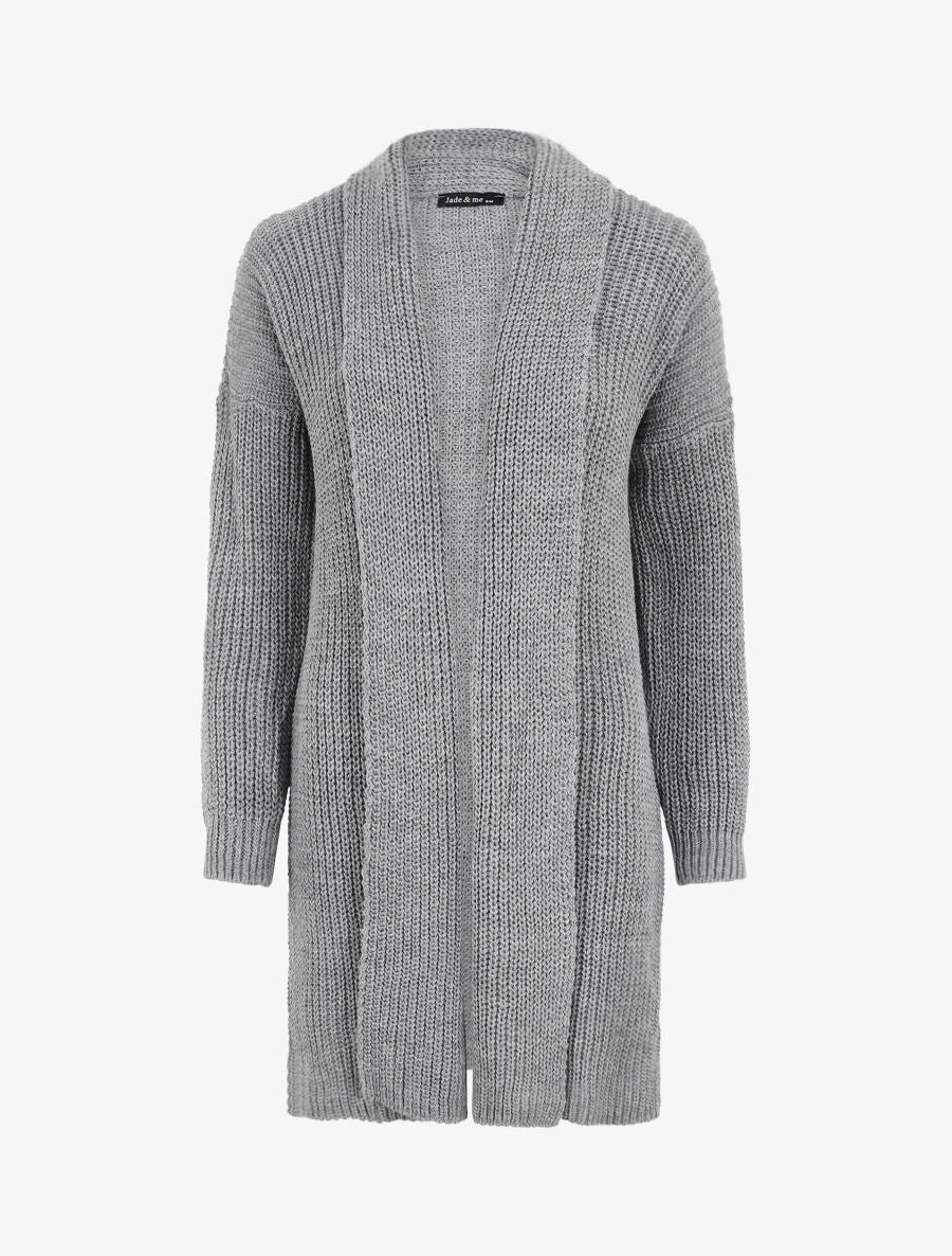 Lang open vest met flapkraag - grijs