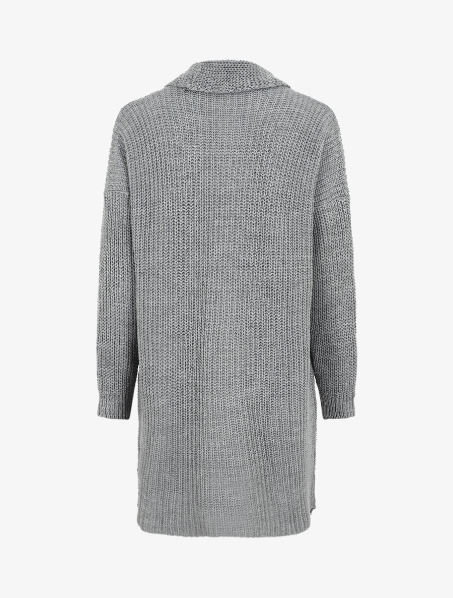 Lang open vest met flapkraag - grijs - Image 2