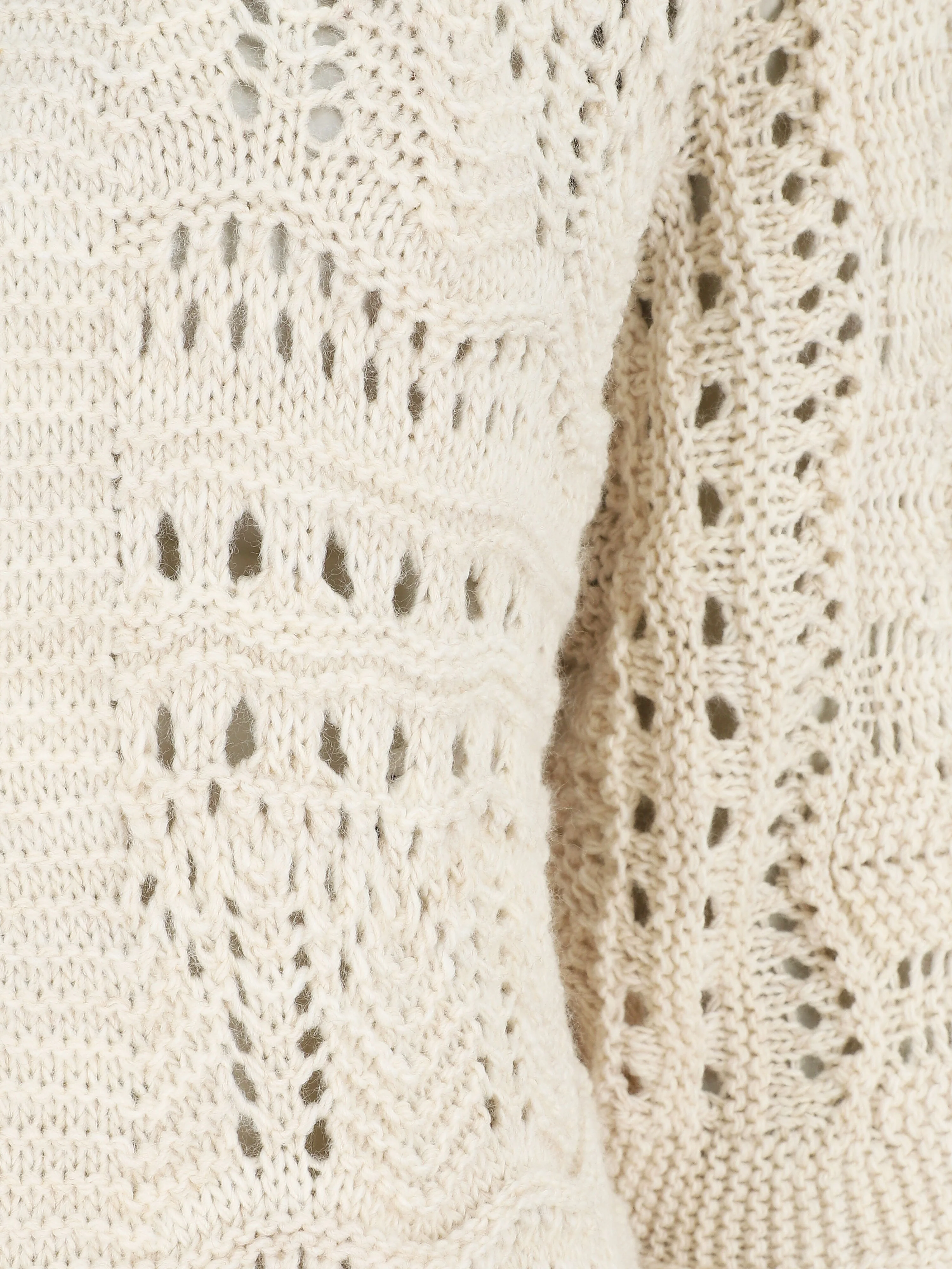 Lang opengewerkt gebreid vest met 3/4-mouwen - beige - Image 3