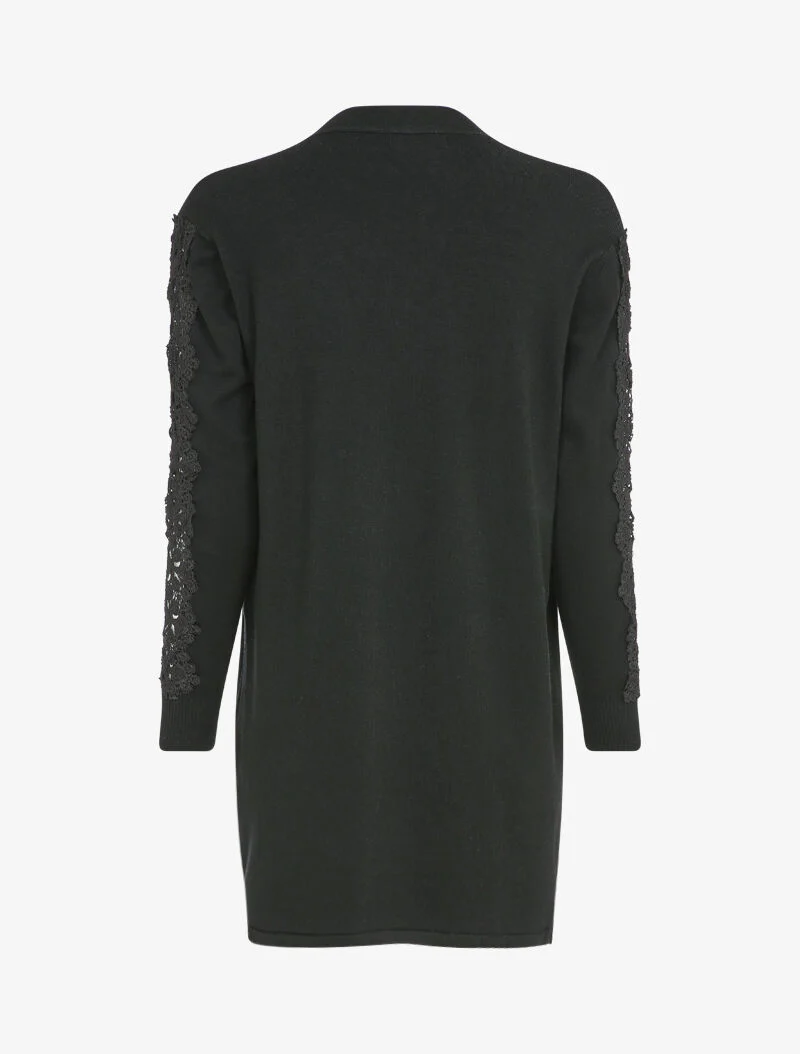 Lang vest met geborduurde mouweninzetstukken - Zwart - Image 2