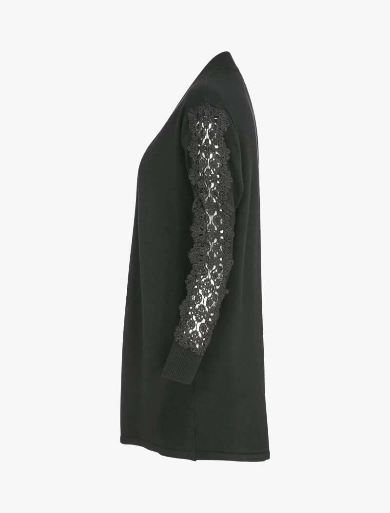 Lang vest met geborduurde mouweninzetstukken - Zwart - Image 3