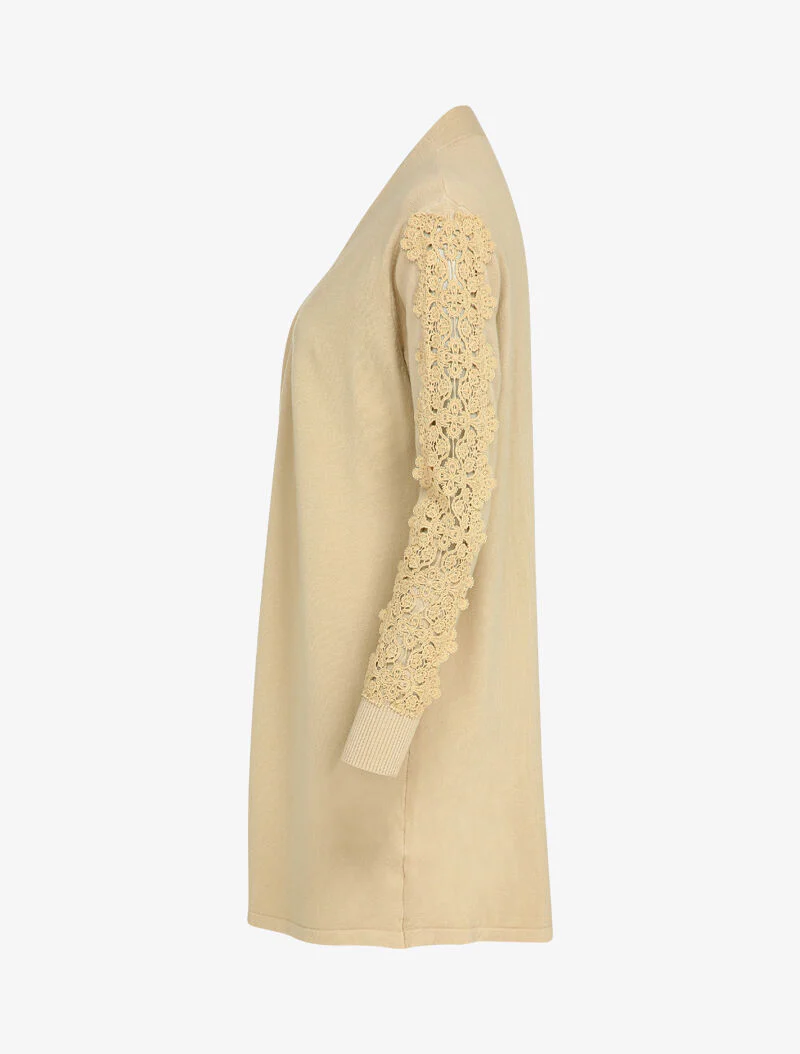 Lang vest met geborduurde mouweninzetstukken - Beige - Image 3