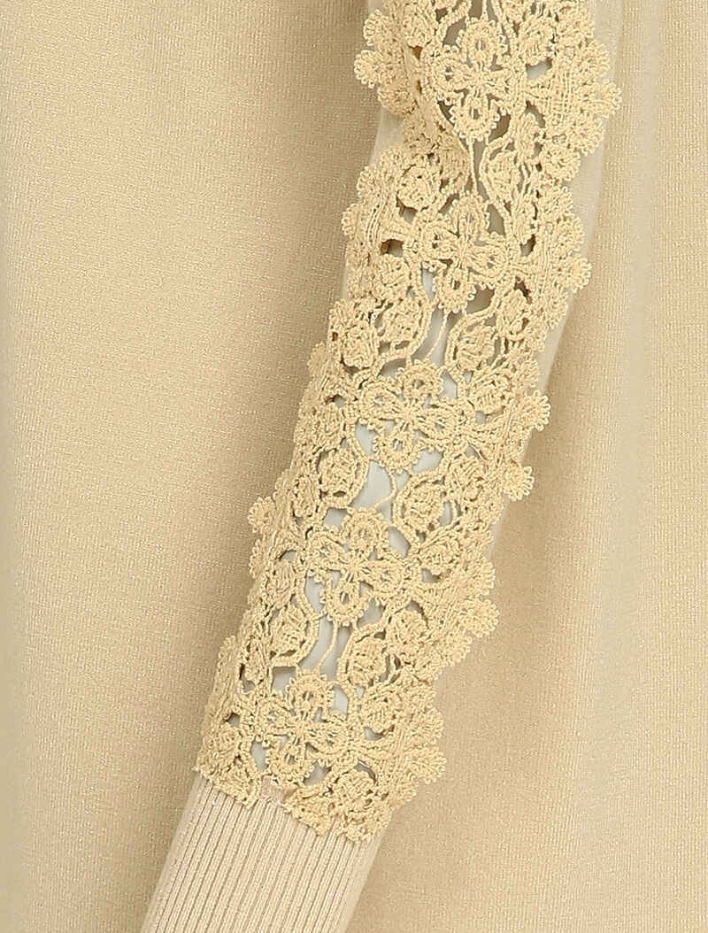 Lang vest met geborduurde mouweninzetstukken - Beige - Image 4