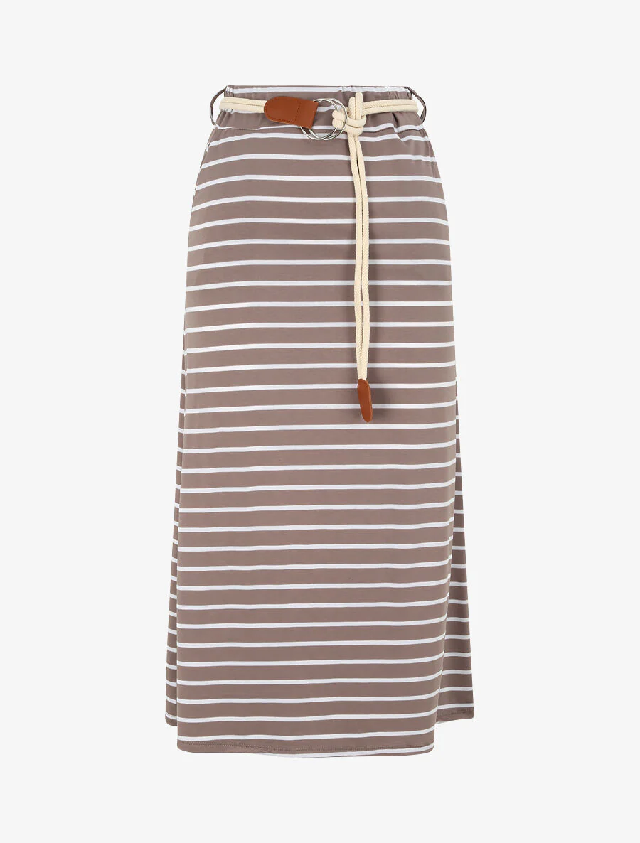 Lange A-lijn gestreepte print rok - taupe