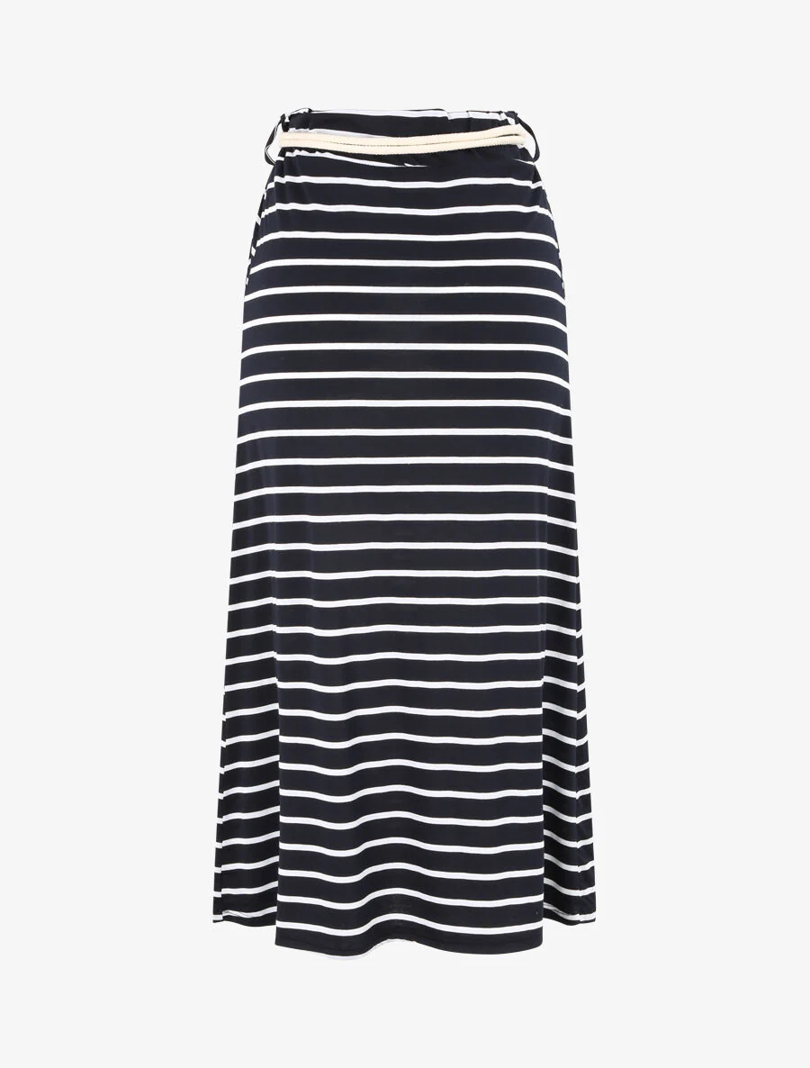 Lange A-lijn gestreepte print rok - marineblauw - Image 2