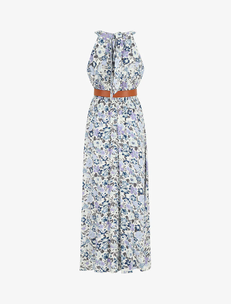 Lange A-lijn jurk met elastische taille - blauw - Image 2