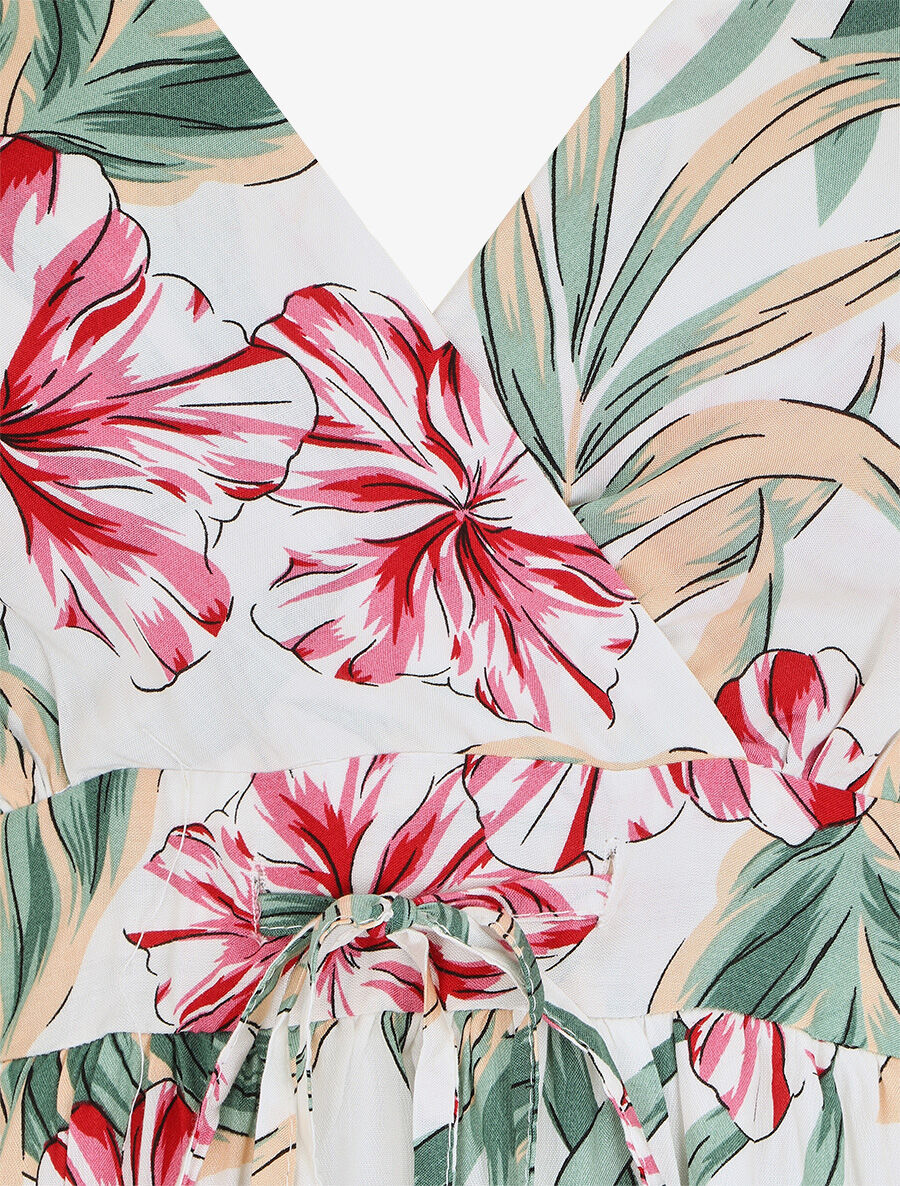 Lange A-lijn jurk met tropische bloemenprint - wit - Image 3
