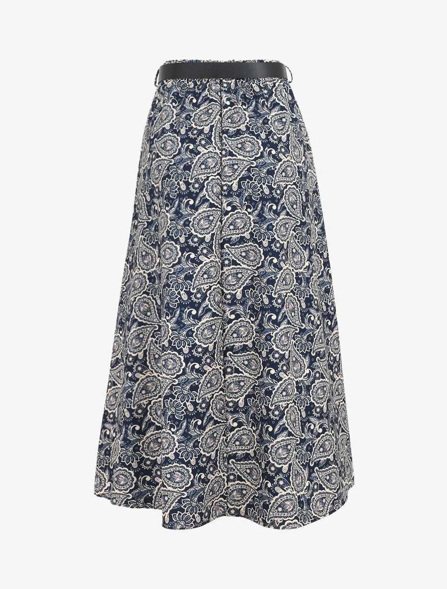 Lange bloemenbarokke print rok - Marineblauw - Image 2