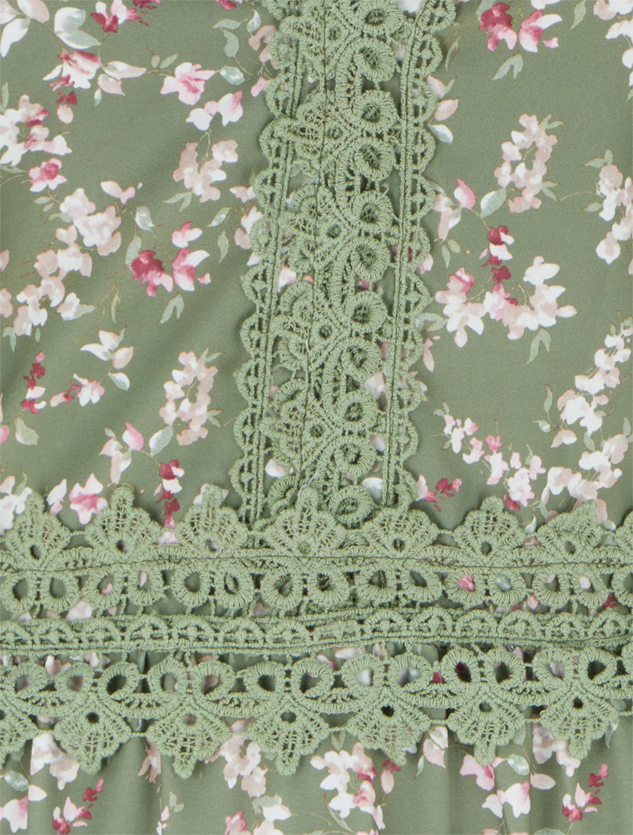 Lange bloemenjurk met elastische achterkant - Kaki - Image 3